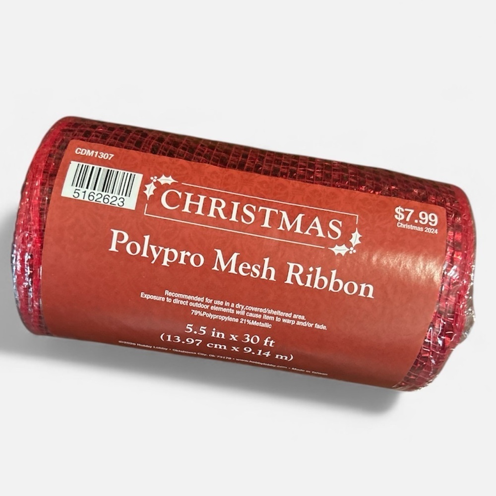 Christmas Red Polypro Mesh Ribbon